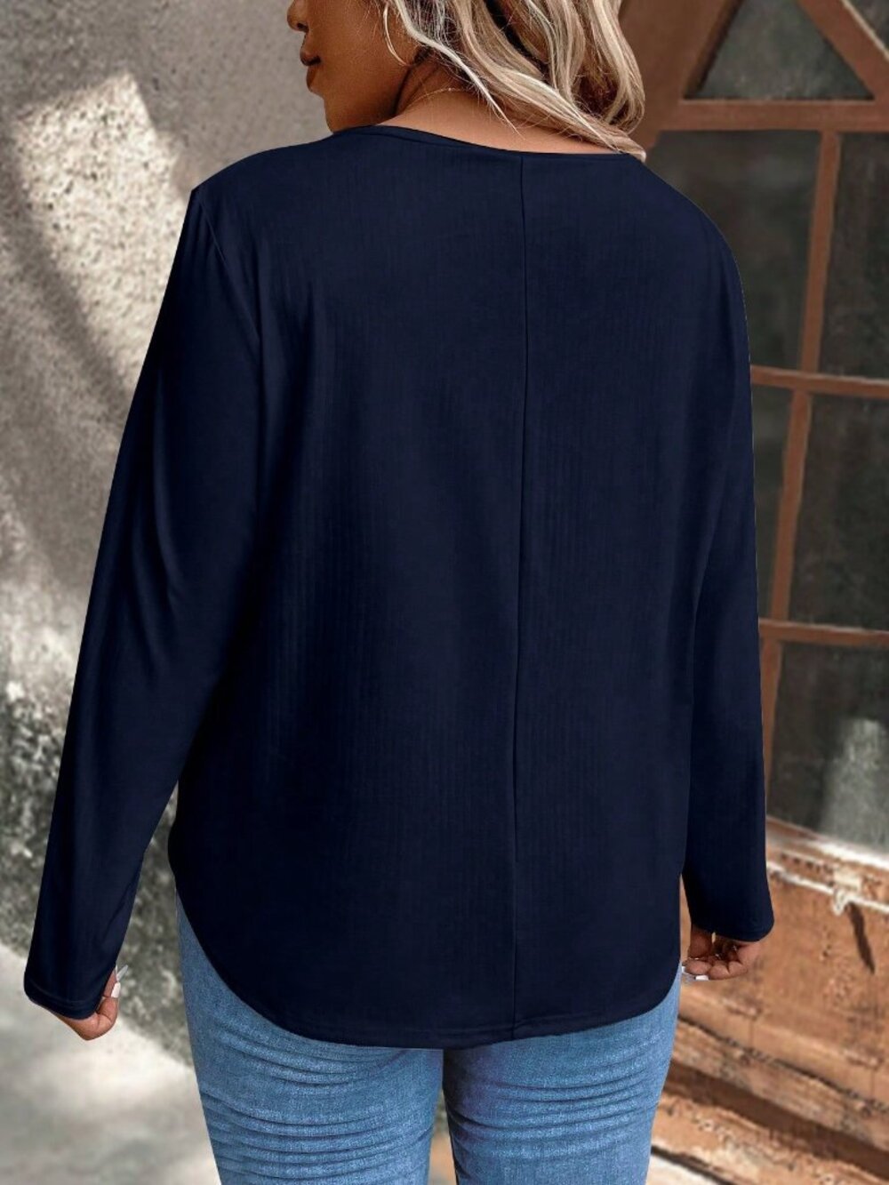 Solid Button Front Tee 1X - Picture 2 of 2